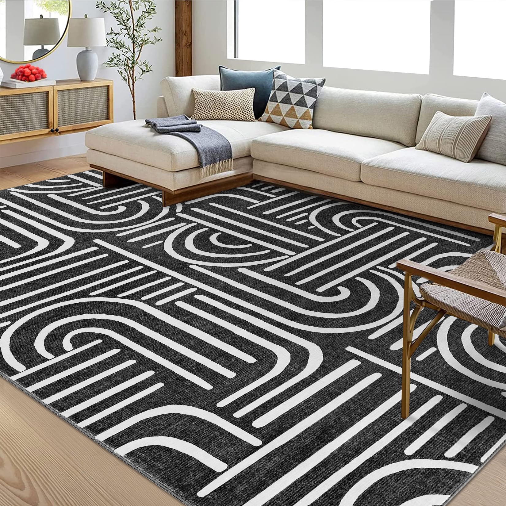 Tapis de salon Garvee 200x290 cm, lavable, antidérapant, à poils courts, gris, pour salon, chambre ou salle à manger