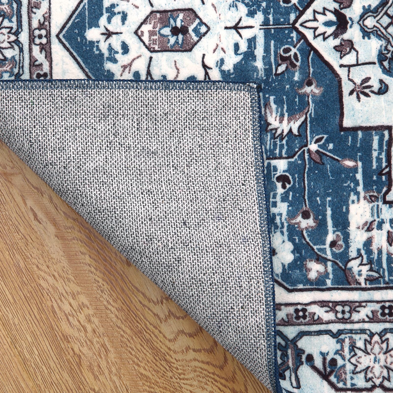Tapis moderne à poils courts Garvee, antidérapant et lavable, en polyester, motif floral, bleu marine, 120 x 170 cm, pour salon et bureau.