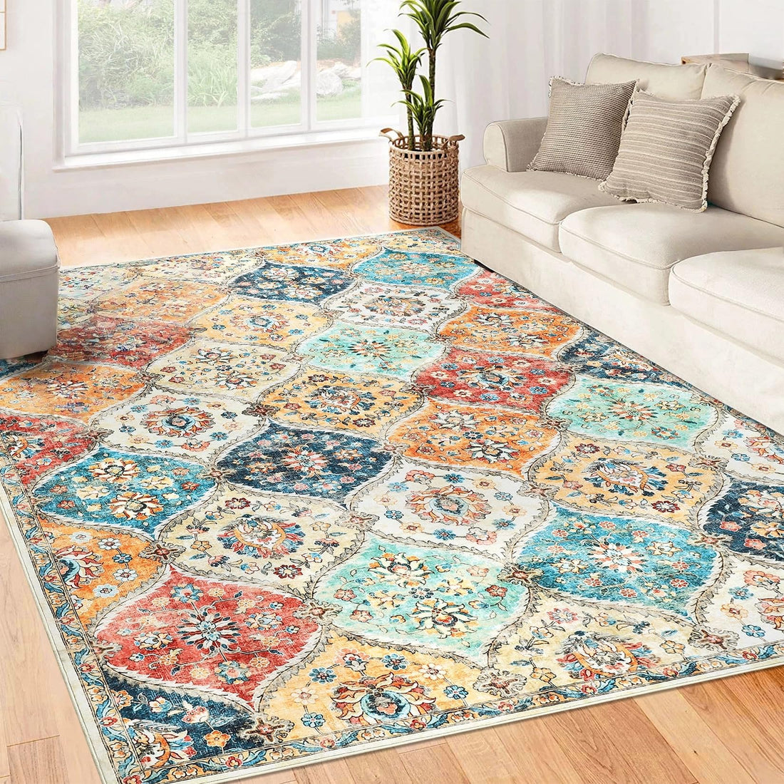 Tapis de couloir Garvee 120 x 170 cm, lavable, motif floral vintage, pour chambre ou cuisine, antidérapant