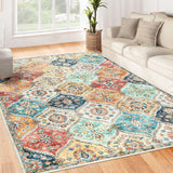 Tapis de couloir Garvee 120 x 170 cm, lavable, motif floral vintage, pour chambre ou cuisine, antidérapant - Orange