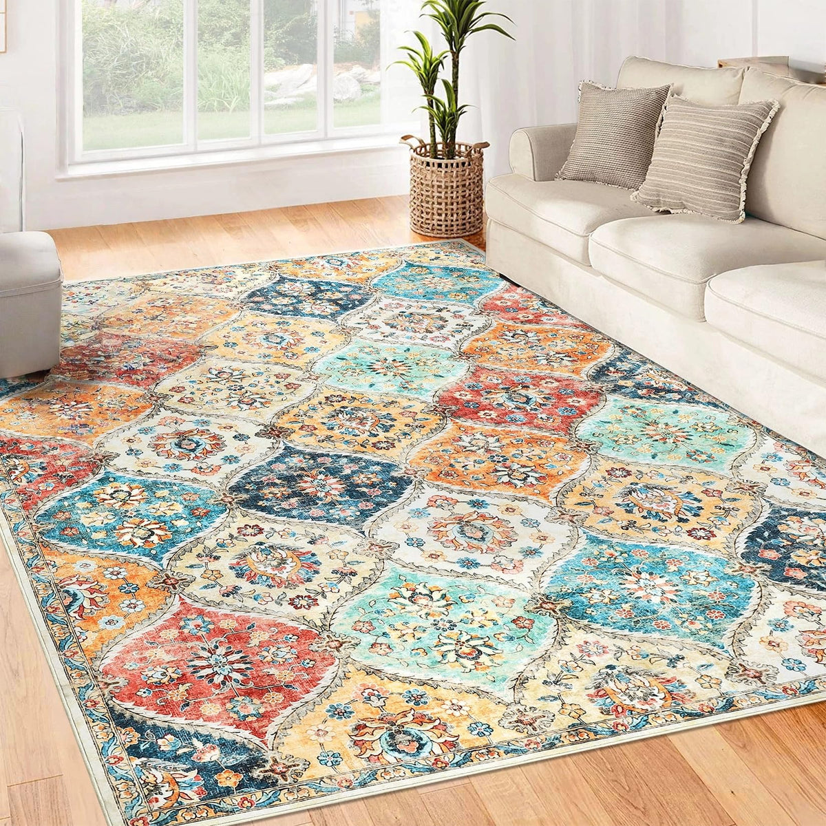 Tapis de couloir Garvee 120 x 170 cm, lavable, motif floral vintage, pour chambre ou cuisine, antidérapant