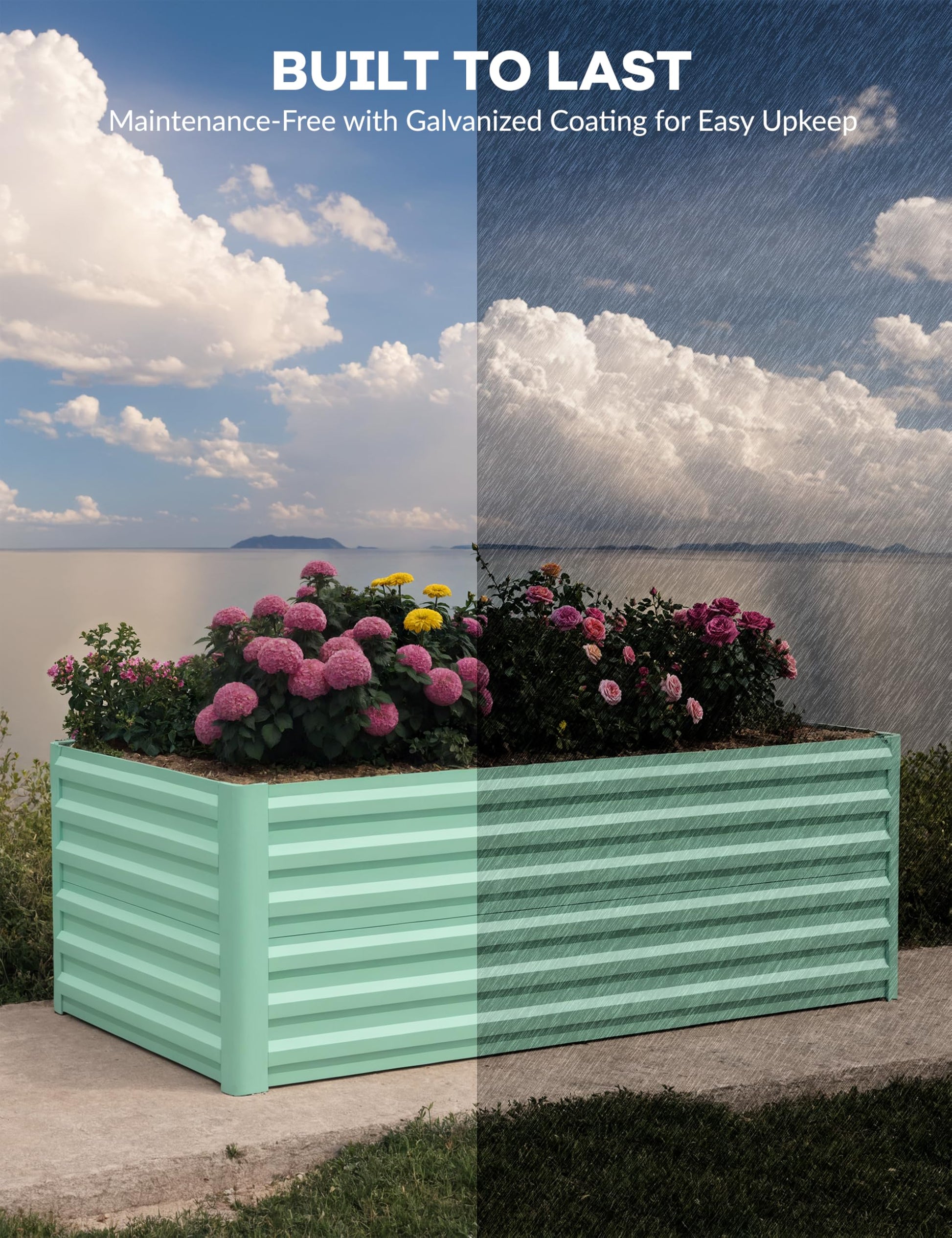 Potager surélevé galvanisé Garvee 180 x 90 x 60 cm avec renforts en X pour jardin extérieur, hauteur 60 cm, acier 0,6 mm, fond ouvert