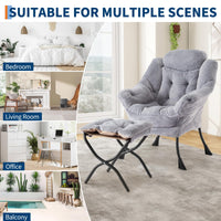 Fauteuil relax Garvee avec repose-pieds, ergonomique et robuste, revêtement en imitation fourrure de lapin, gris clair, pour salon et bureau.