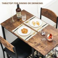 Ensemble table de bar Garvee pour 2 personnes avec repose-pieds, chaises rembourrées, bois et métal robustes, brun rustique, pour cuisines et bars