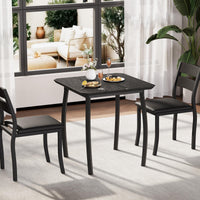 Ensemble de salle à manger Garvee 3 pièces pour 2 personnes, compact et robuste, table en MDF, chaises rembourrées en PU, structure en métal, noir, idéal pour les petites cuisines et les appartements.