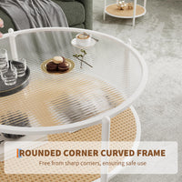 Table basse Garvee en rotin de 76 cm (30 po) avec structure en métal et plateau en verre résistant à la chaleur, idéale pour le salon et le bureau, blanche, 76 cm (30 po)