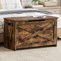 Banc de rangement en bois Garvee de 76 cm (30 pouces) avec charnières de sécurité, grande capacité pour le salon et la chambre, robuste et polyvalent, marron