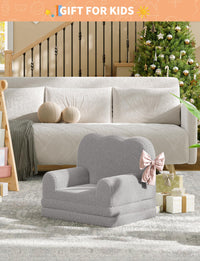 Canapé enfant 2 en 1 Garvee en tissu polaire gris effet peluche, pliable et polyvalent, idéal pour la salle de jeux et la chambre d'enfant.