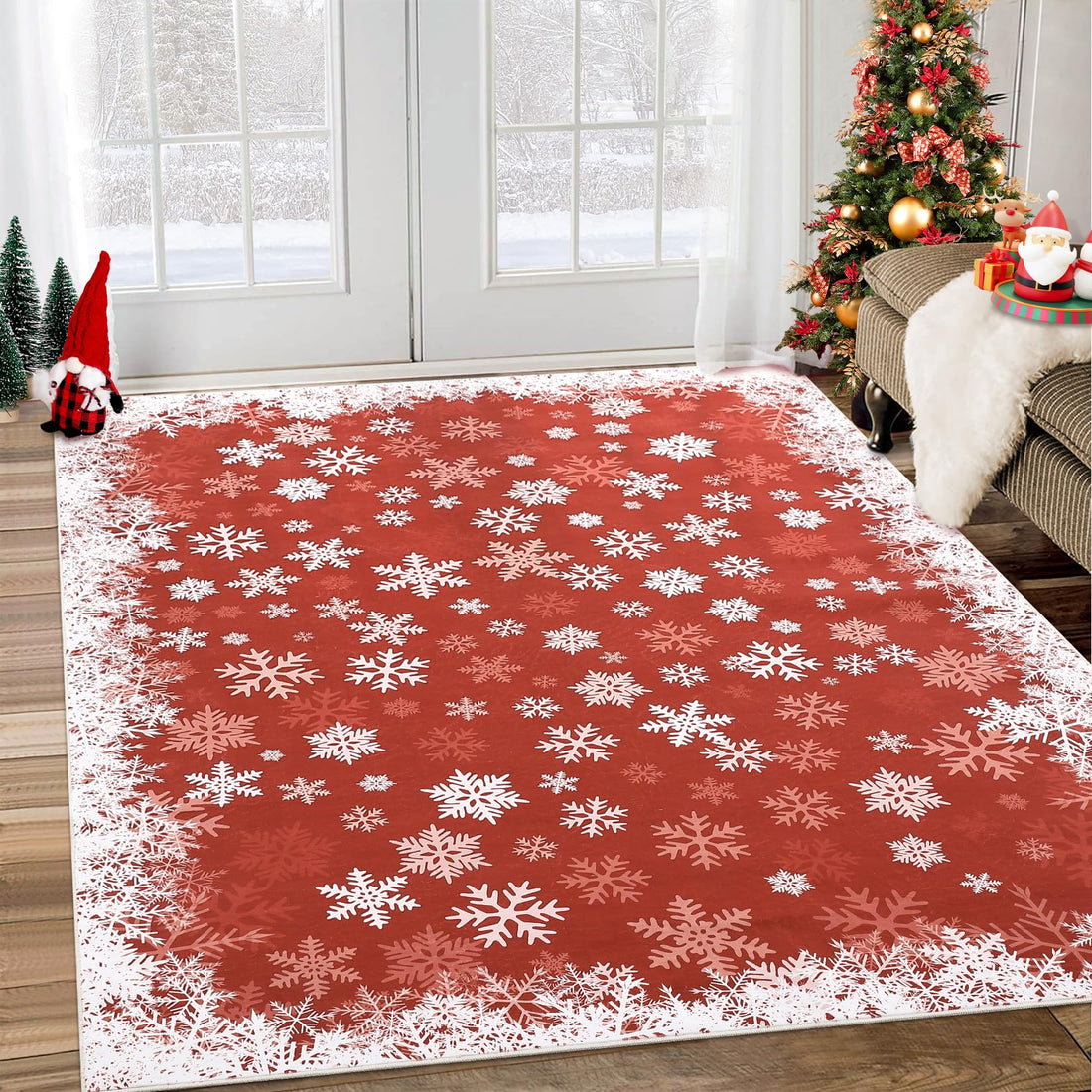 Tapis de Noël moderne Garvee grand format à motif flocons de neige pour salon, chambre, salle à manger, 140 x 200 cm, dégradé