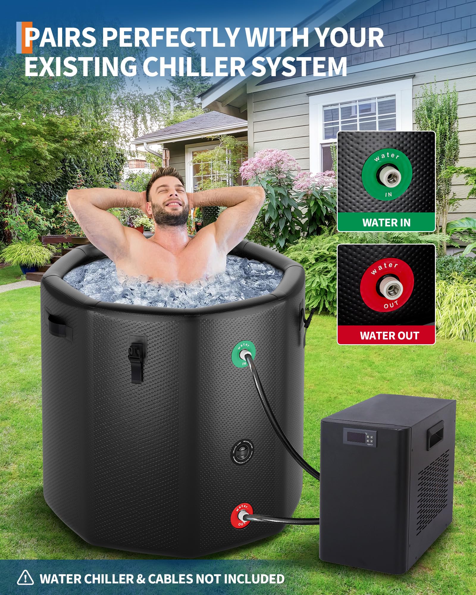 Baignoire balnéo Garvee XXL pour athlètes, 700 litres, PVC de qualité militaire, compatible avec les refroidisseurs d'eau, portable, couvercle isolé, sports et loisirs