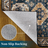 Tapis de salon vintage Garvee, doux, lavable, oriental, traditionnel, bleu marine, 120 x 170 cm