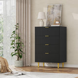 Garvee commode 4 Tiroirs Moderne MDF Ondulé Métal avec Fixation Murale Stable pour Chambre Salon Couleur Naturelle - Noir