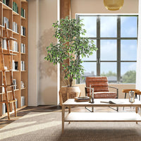 Ficus artificiel Garvee de 1,83 m (6 pi) avec 4 troncs, grand pot blanc pour salon et bureau, 180 cm x 105 cm (70,8 po x 41,3 po).