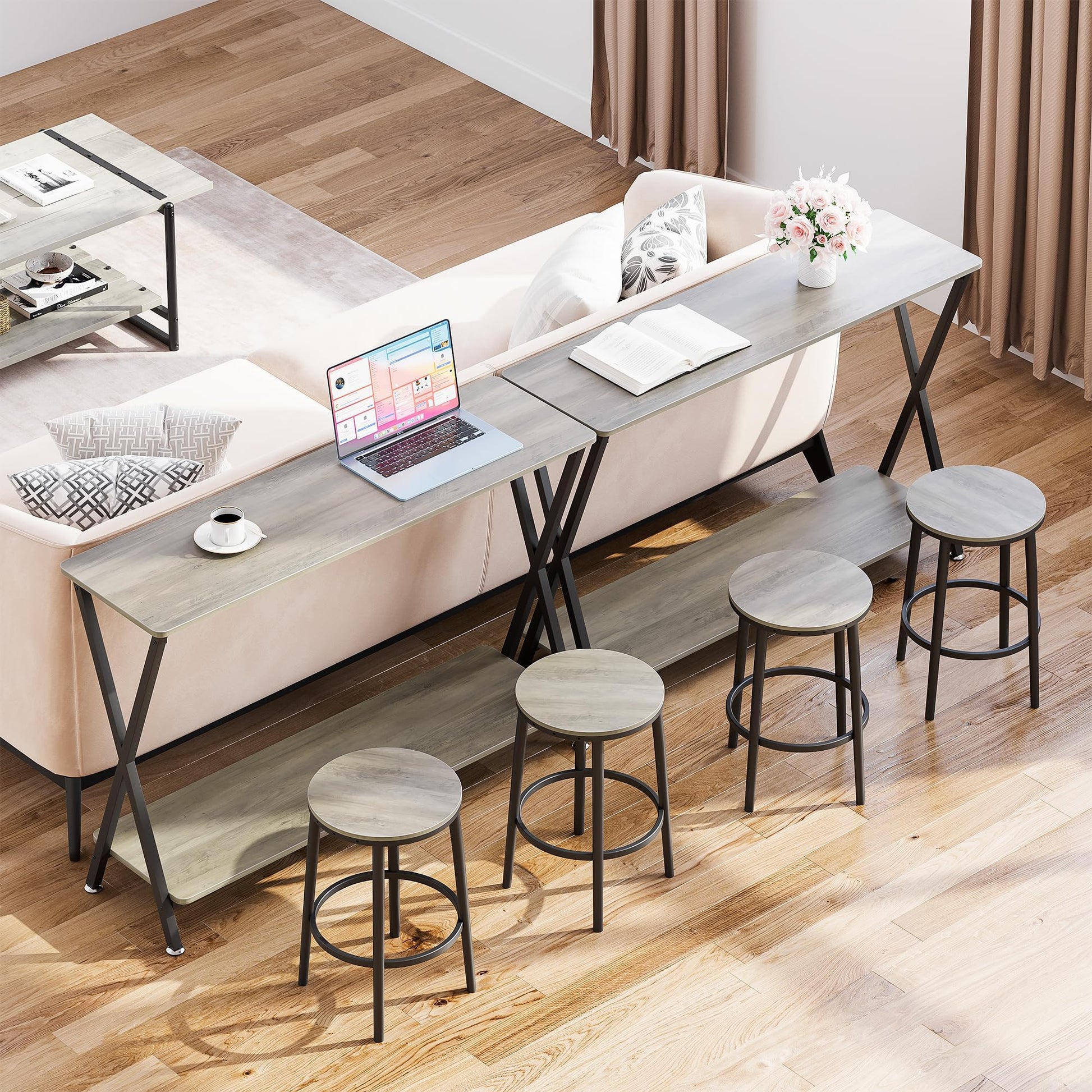 Console Garvee avec étagère, table d'entrée étroite et table basse, design moderne, salon et couloir, gain de place, durable