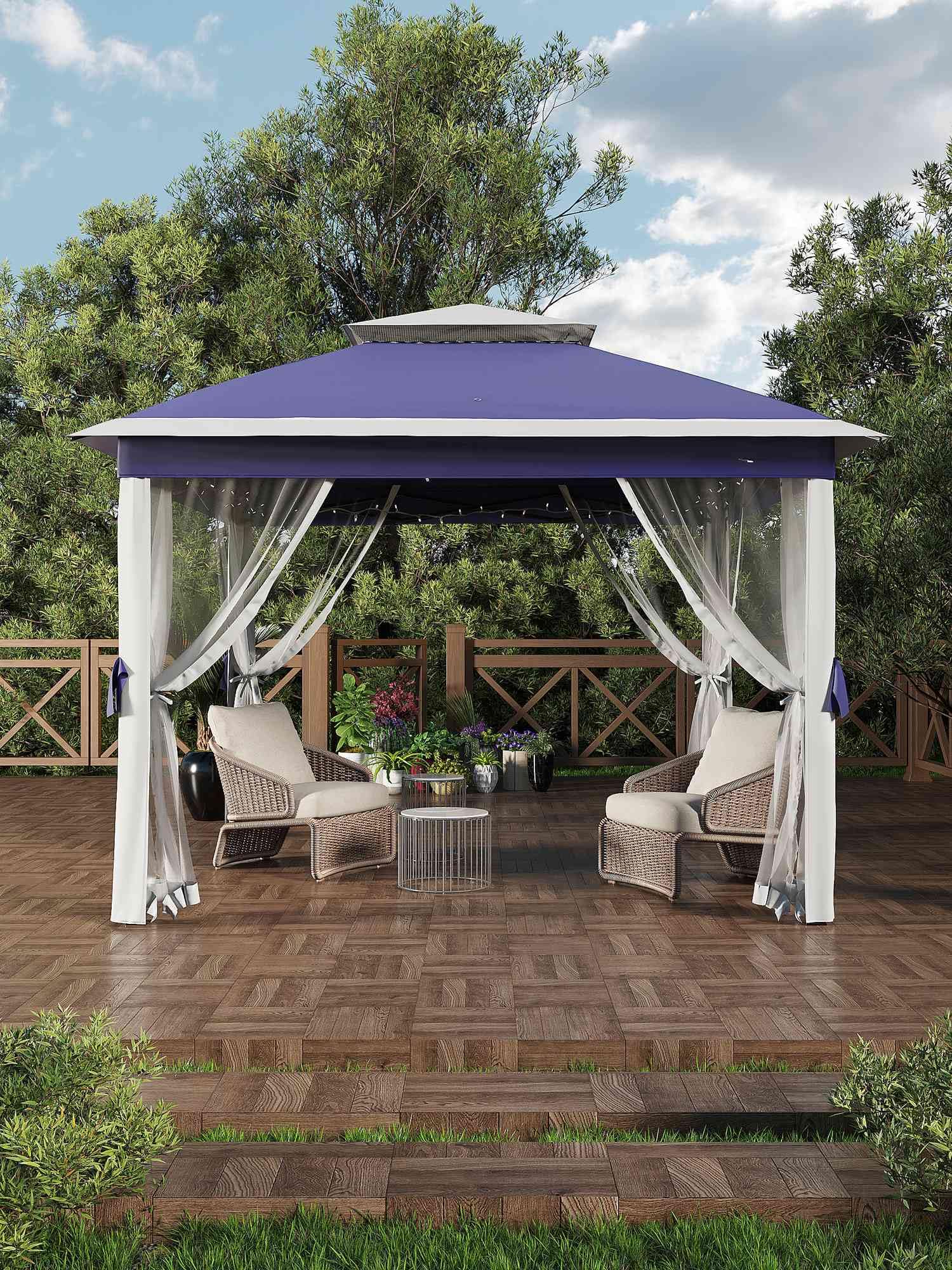 Garvee Tonnelle Pliante 335 x 335 cm avec Moustiquaire, Résistante à l’Eau et aux UV, Cadre Métal Anticorrosion, 3 Hauteurs