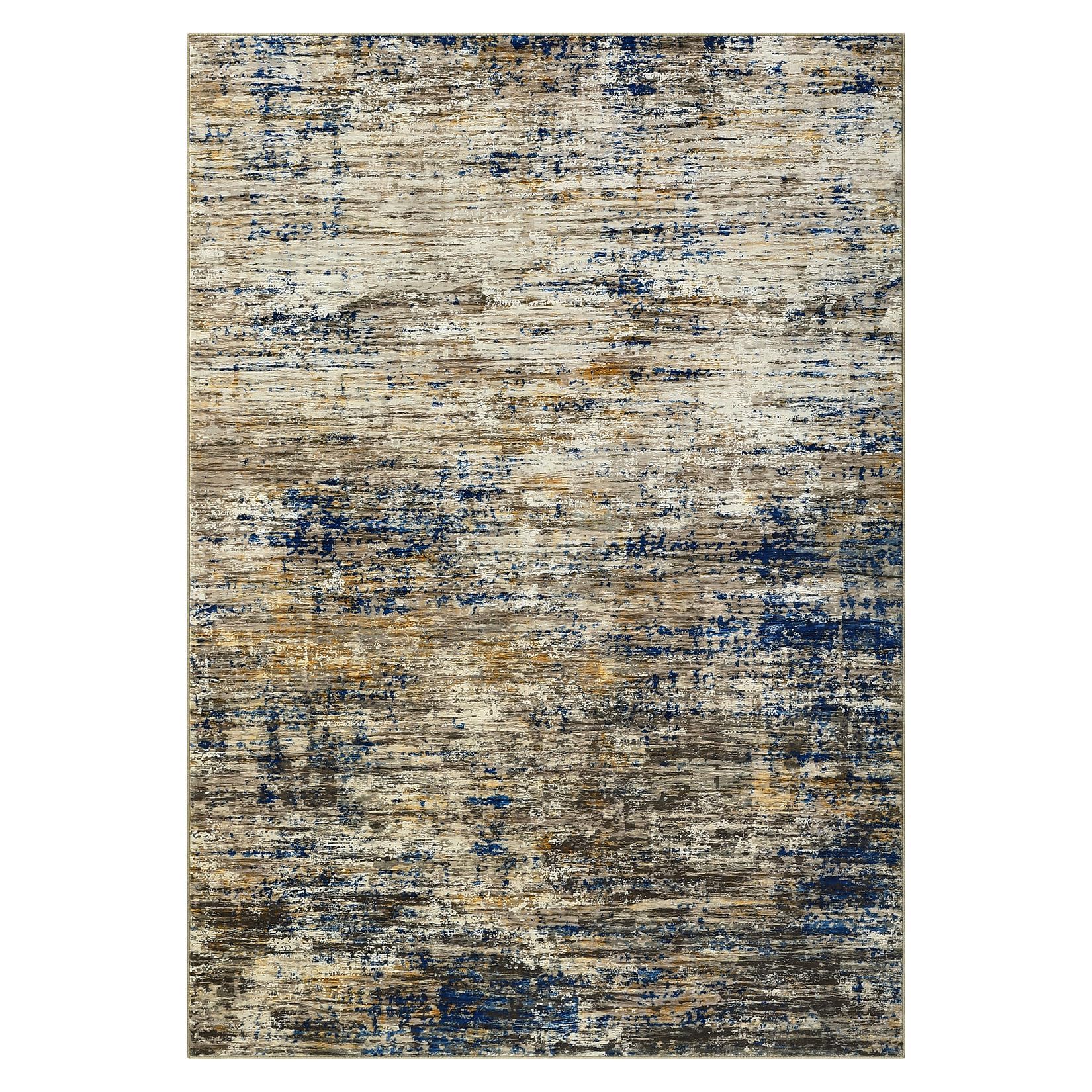 Tapis moderne Garvee facile d'entretien, motif abstrait, pour salon, salle à manger ou chambre, 240 x 340 cm, bleu camel