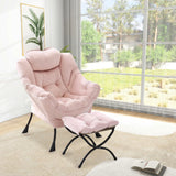 Fauteuil relax Garvee avec repose-pieds, rose, ergonomique et stable, pour salon et bureau, en peluche, pliable - rose