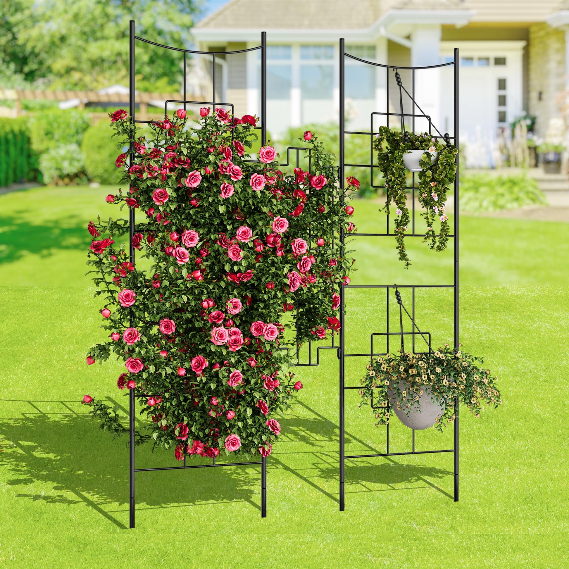 Treillis métallique Garvee en 2 pièces pour plantes grimpantes, 190 x 51 cm, antirouille, revêtement en poudre, 4 panneaux, noir, pour terrasse et jardin.