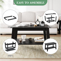 Garvee table basse rustique à double étagère, rectangulaire, en bois, finition noire, pour le salon et le bureau, 80 × 39 × 48 cm
