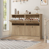 Garvee Meuble à Chaussures Moderne avec 4 Tiroirs Abattants, Organisateur Étroit en Bois, pour Entrée et Salon, design Minimaliste, chêne naturel - Chêne naturel