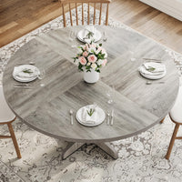 Garvee Table à manger ronde 120 cm pour 4 à 6 personnes, MDF robuste, base stable, pieds réglables, gris, pour cuisine et salon