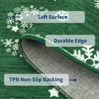 Tapis de Noël Garvee avec motif de cerf, sapin de Noël et flocons de neige, idéal pour couloir, salon ou cuisine, 80 x 150 cm, vert.