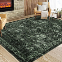 Tapis Garvee Boho, pour salon, style vintage, lavable, à poils courts, antidérapant, idéal pour la chambre, style rétro, 120 x 170 cm, vert foncé