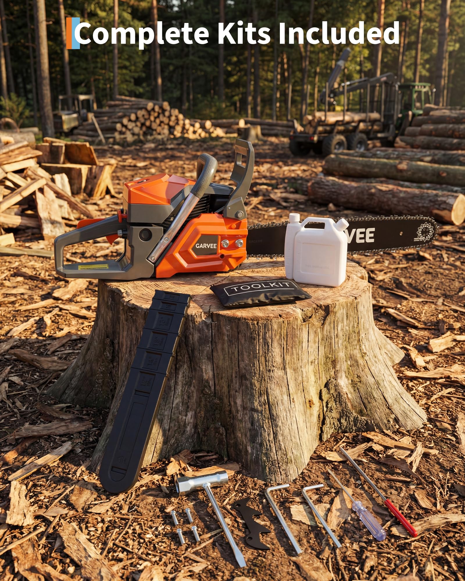 Garvee Tronçonneuse Thermique 58 cm³ 2 Temps, Puissante et Rapide, Poignée Ergonomique Antidérapante, Frein de Chaîne, 7 kg, Entretien des Arbres