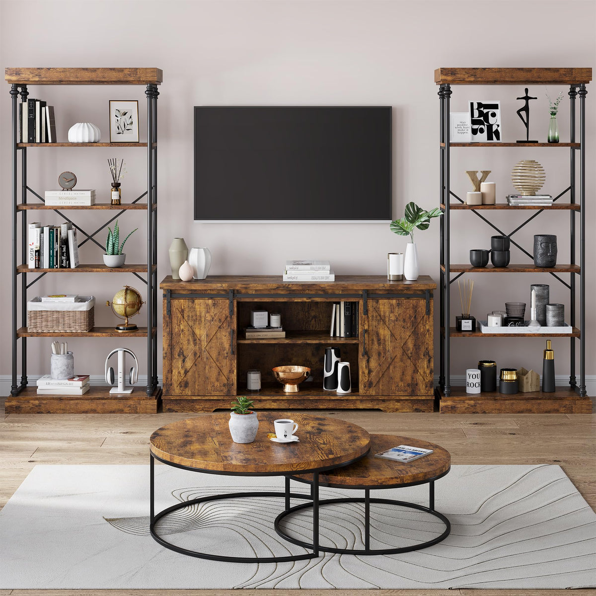 Garvee Étagère industrielle à 6 niveaux, structure en bois et métal, pour salon et bureau, 187×80×30cm, style vintage