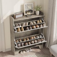 Garvee meuble à chaussures pour entrée, avec 2 tiroirs abattants, en bois vert p2, ventilé, résistant aux rayures, étroit, profondeur 35 cm