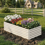 Garvee Bac de jardin surélevé en acier galvanisé 240 x 120 x 60 cm, beige, résistant à la rouille, pour cultures extérieures, fleurs, herbes et légumes - Beige