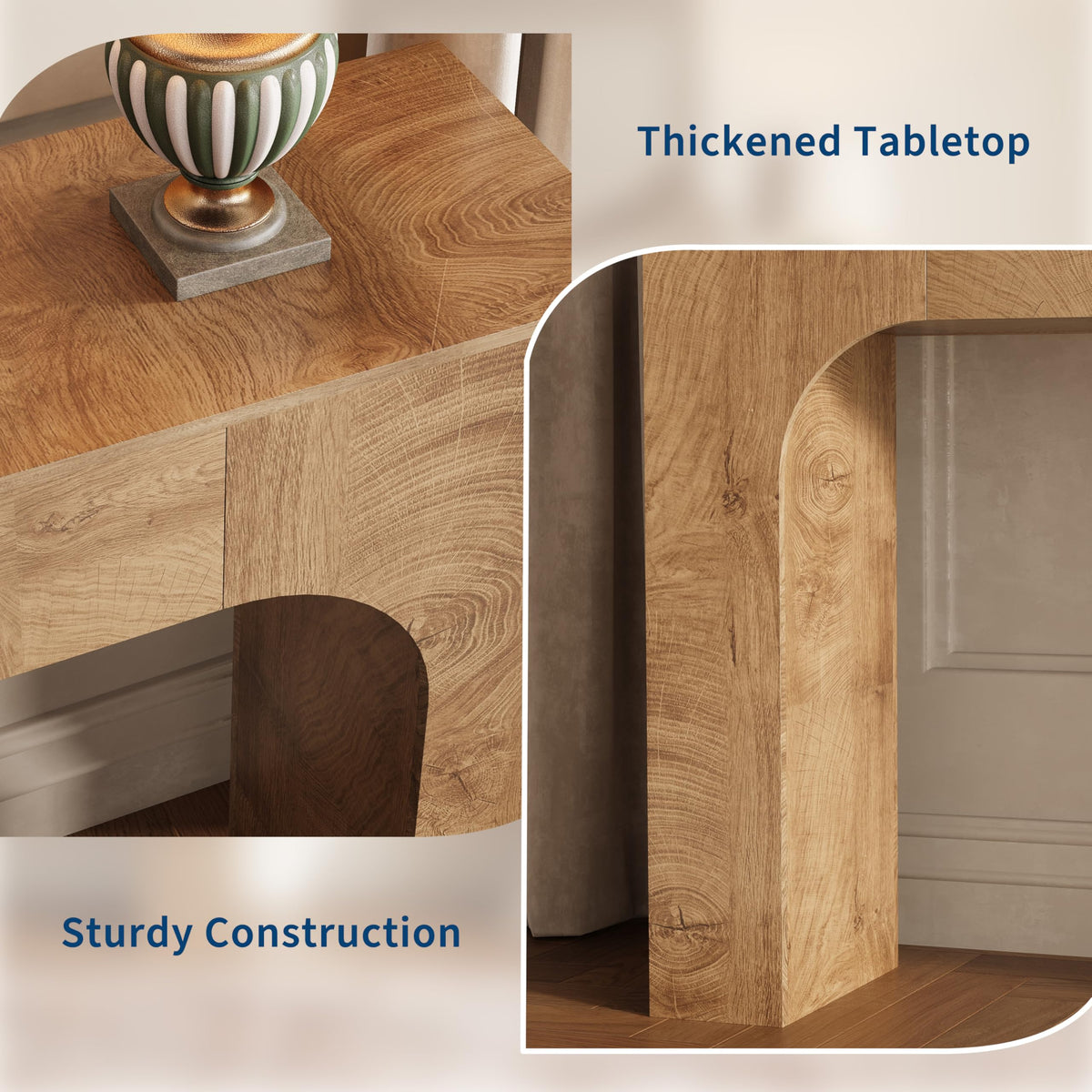 Console Garvee de style ferme de 119 cm (47 pouces), table d'entrée étroite en bois, construction robuste, salon, couloir, chêne foncé