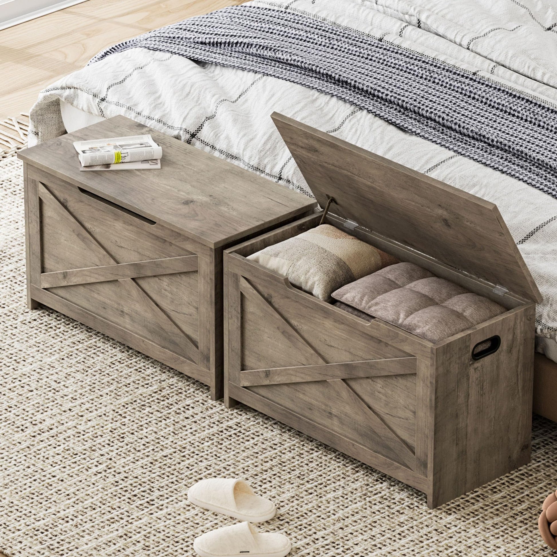 Banc de rangement en bois Garvee 30 pouces avec verrou de sécurité pour salon et chambre, grand, robuste et polyvalent