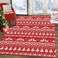 Tapis festif Garvee, motif bohème de Noël avec rennes, flocons de neige et sapin de Noël, pour salon, chambre, cuisine, salle de bain, rouge, ultra-fin, à poils courts