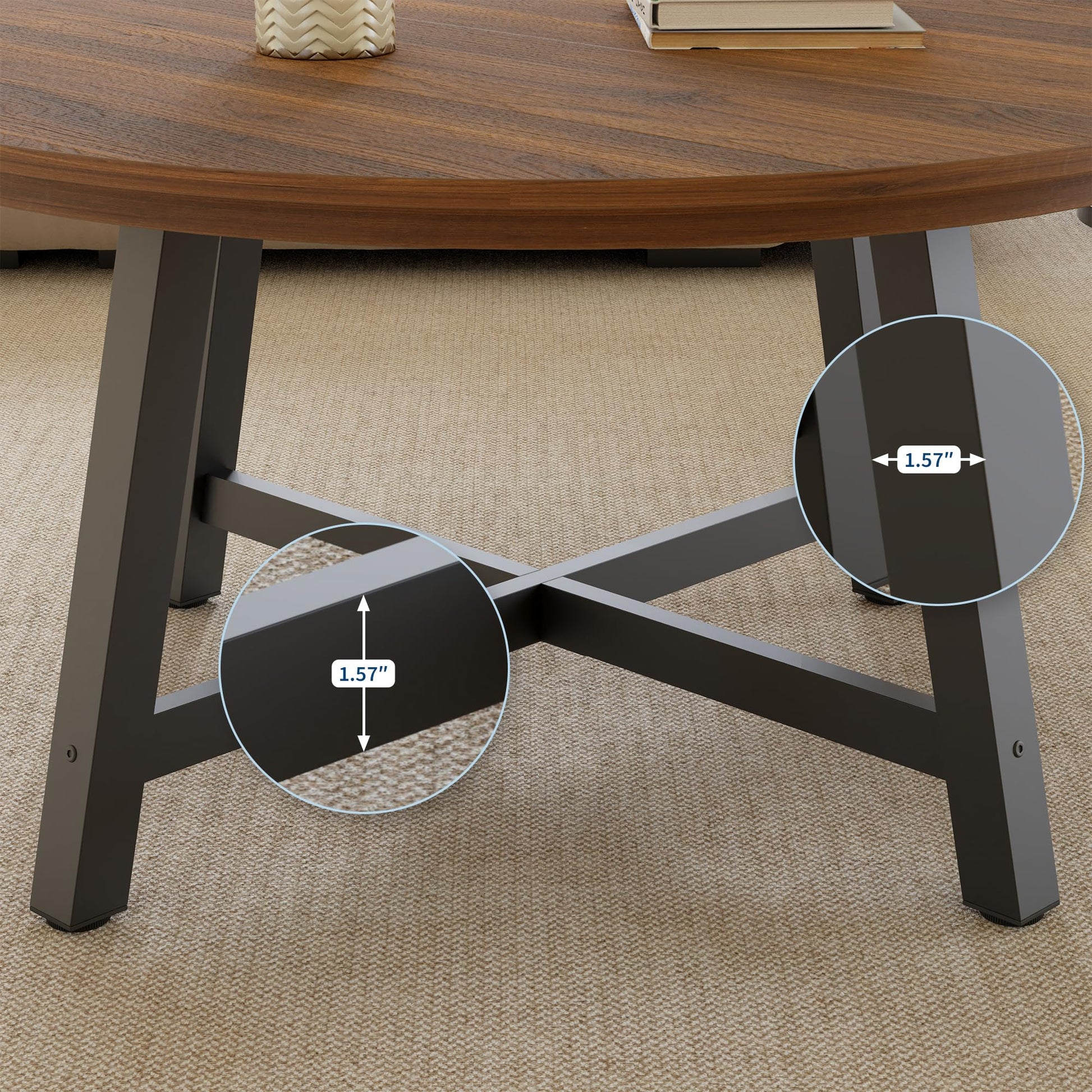 Table basse rectangulaire moderne Garvee 102x52cm en bois robuste marron/noir pour salon et balcon