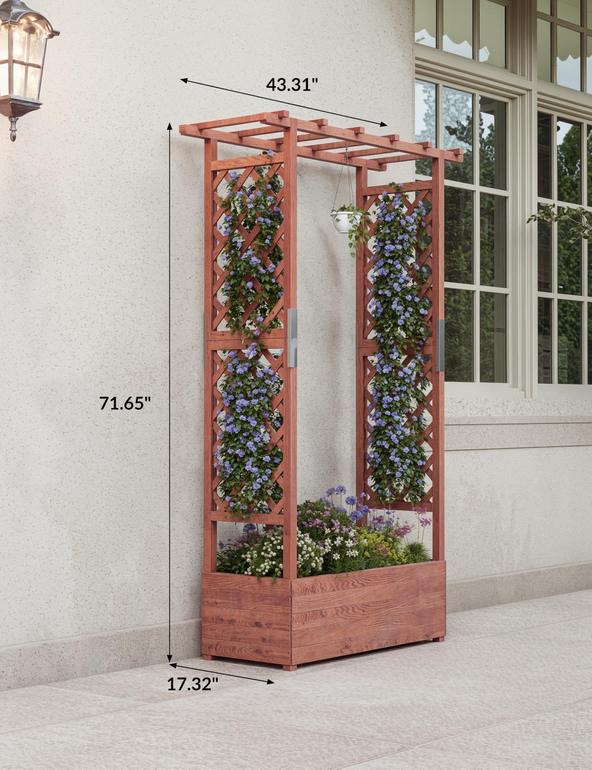 Jardinière surélevée Garvee avec treillis, bac à fleurs en bois de 114 cm (45 pouces), toit suspendu, résistante aux intempéries pour terrasse et jardin, autoportante, couleurs naturelles