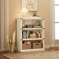 Garvee bibliothèque basse 80 × 31 × 102 cm, 4 niveaux ouverts, finition blanche, style industriel
