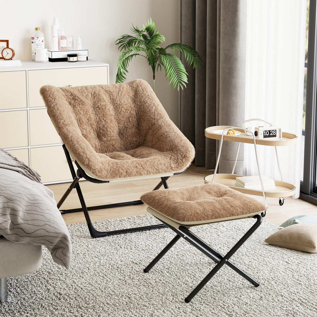 Garvee Fauteuil confortable surdimensionné en fausse fourrure, structure en métal, pliable, multicolore, pour salon et chambre à coucher