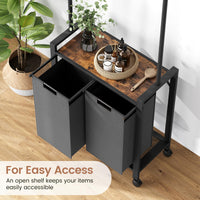 Panier à linge Garvee Trieur de linge à 2 compartiments avec barre de suspension et étagère en bois pour buanderie, 2 x 13 gal, noir