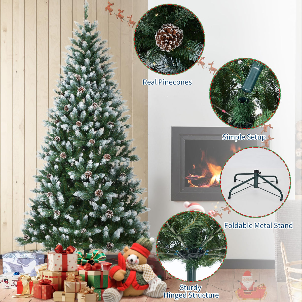 Garvee sapin de Noël de 275 cm avec 300 LED et pommes de pin décoratives pour grandes pièces, décoration festive