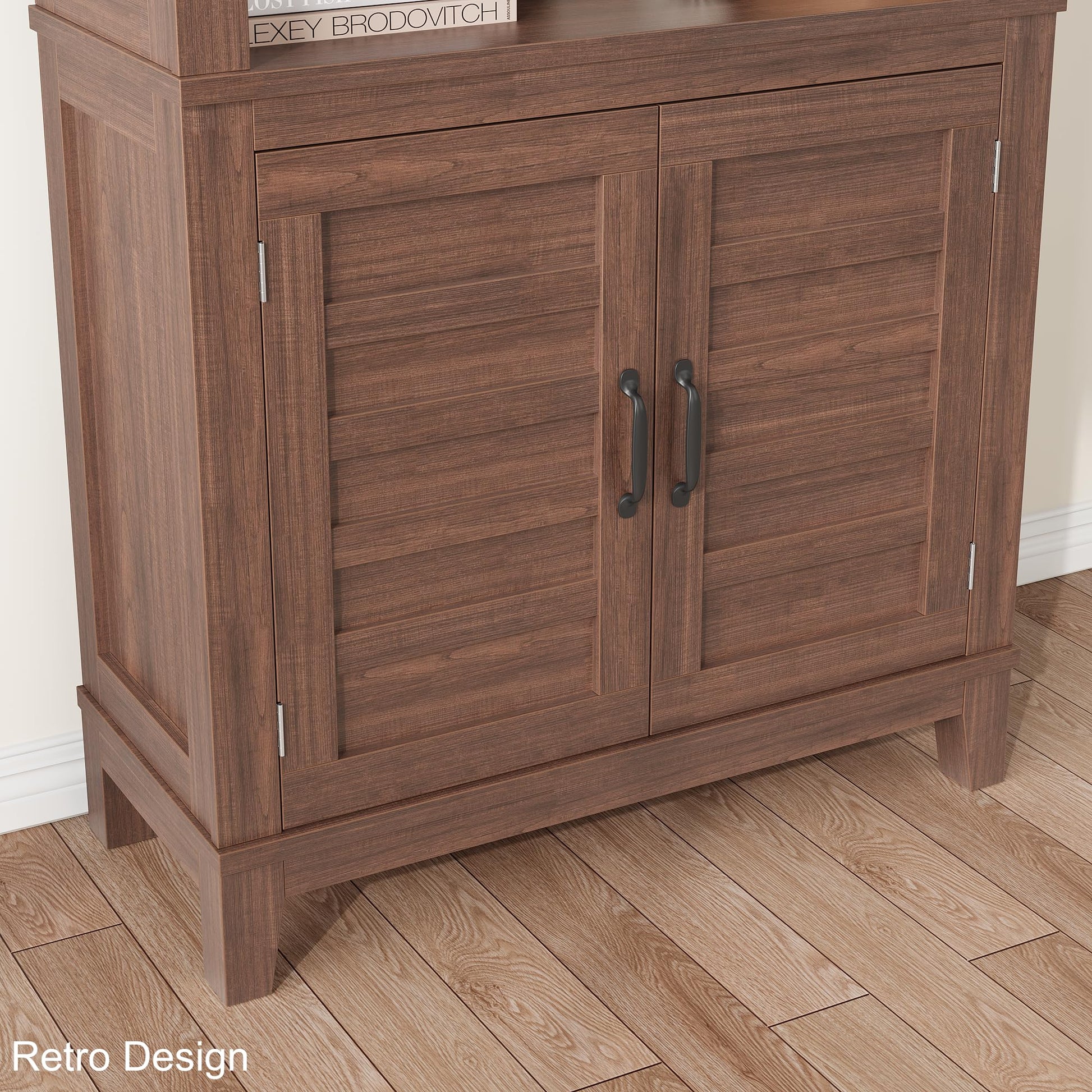 Garvee bibliothèque de style ferme 180 cm avec portes, 5 niveaux, en bois MDF robuste, aspect bois rétro, idéale pour le salon, le bureau ou la bibliothèque