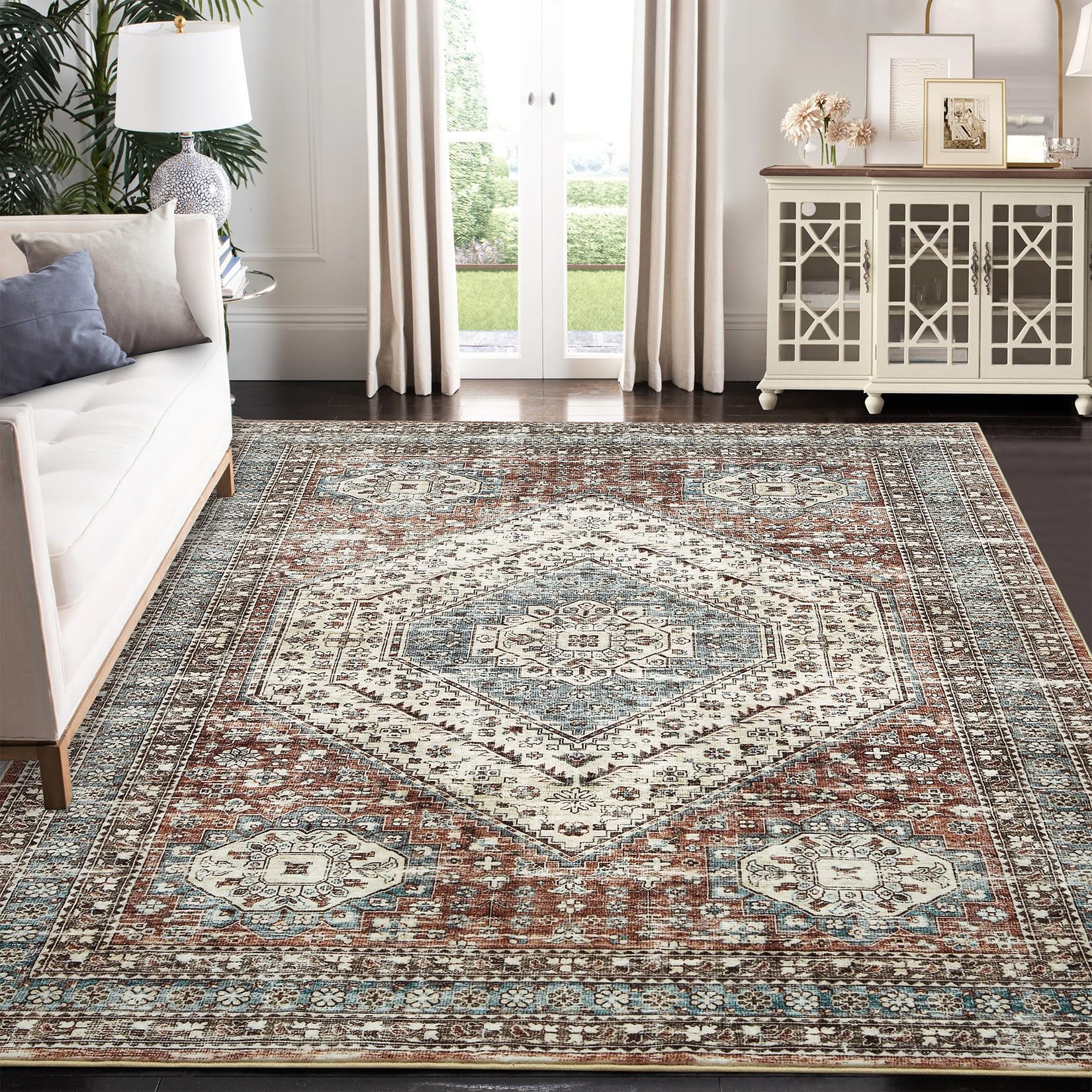 Tapis persan-oriental Garvee 160 x 230 cm, envers en polyester TPR, lavable, antidérapant, pour salon
