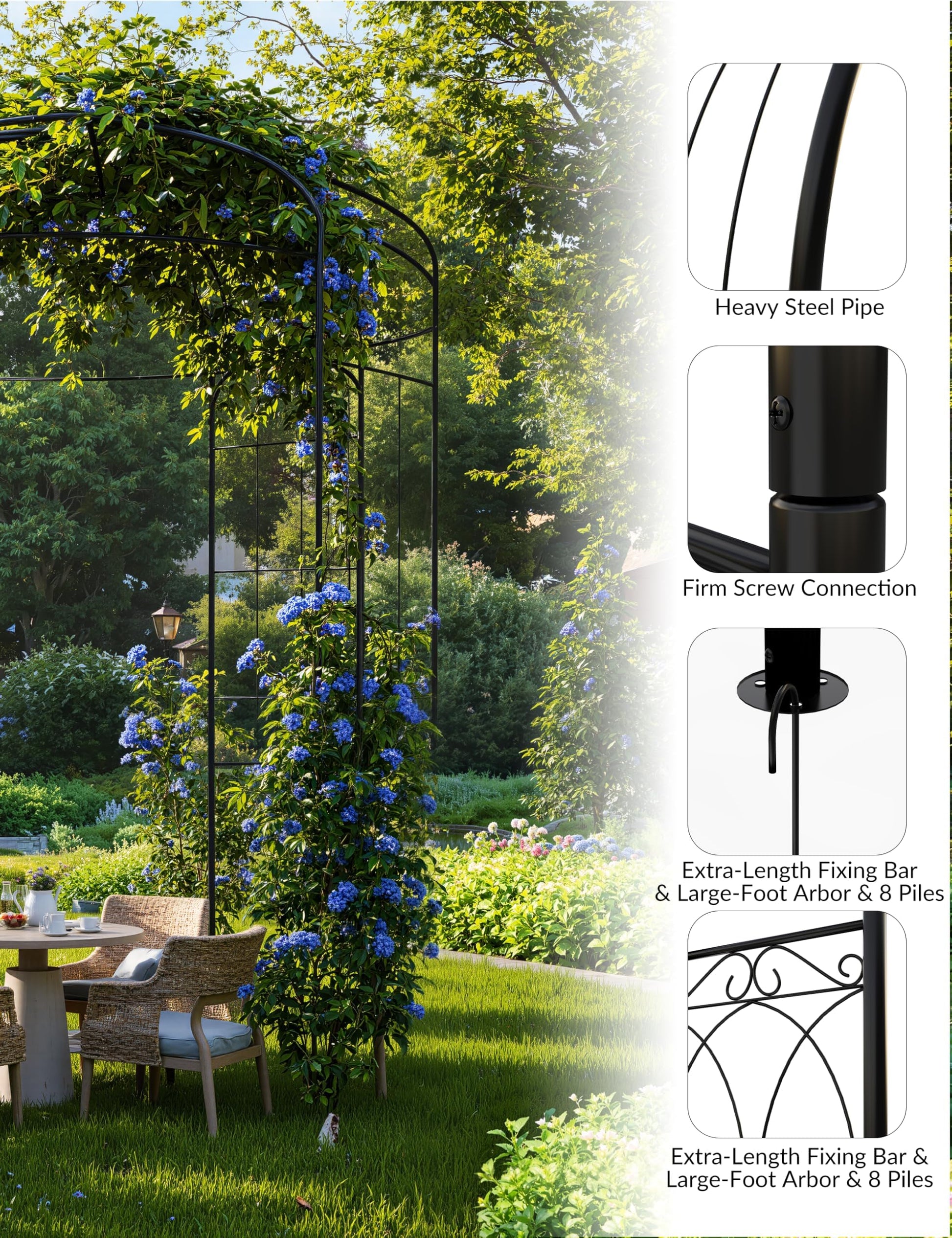 Arche de jardin Garvee Birdcage, 2,7 m, en acier résistant aux intempéries, support pour plantes grimpantes, pergola en métal noir pour mariage, jardin ou terrasse.