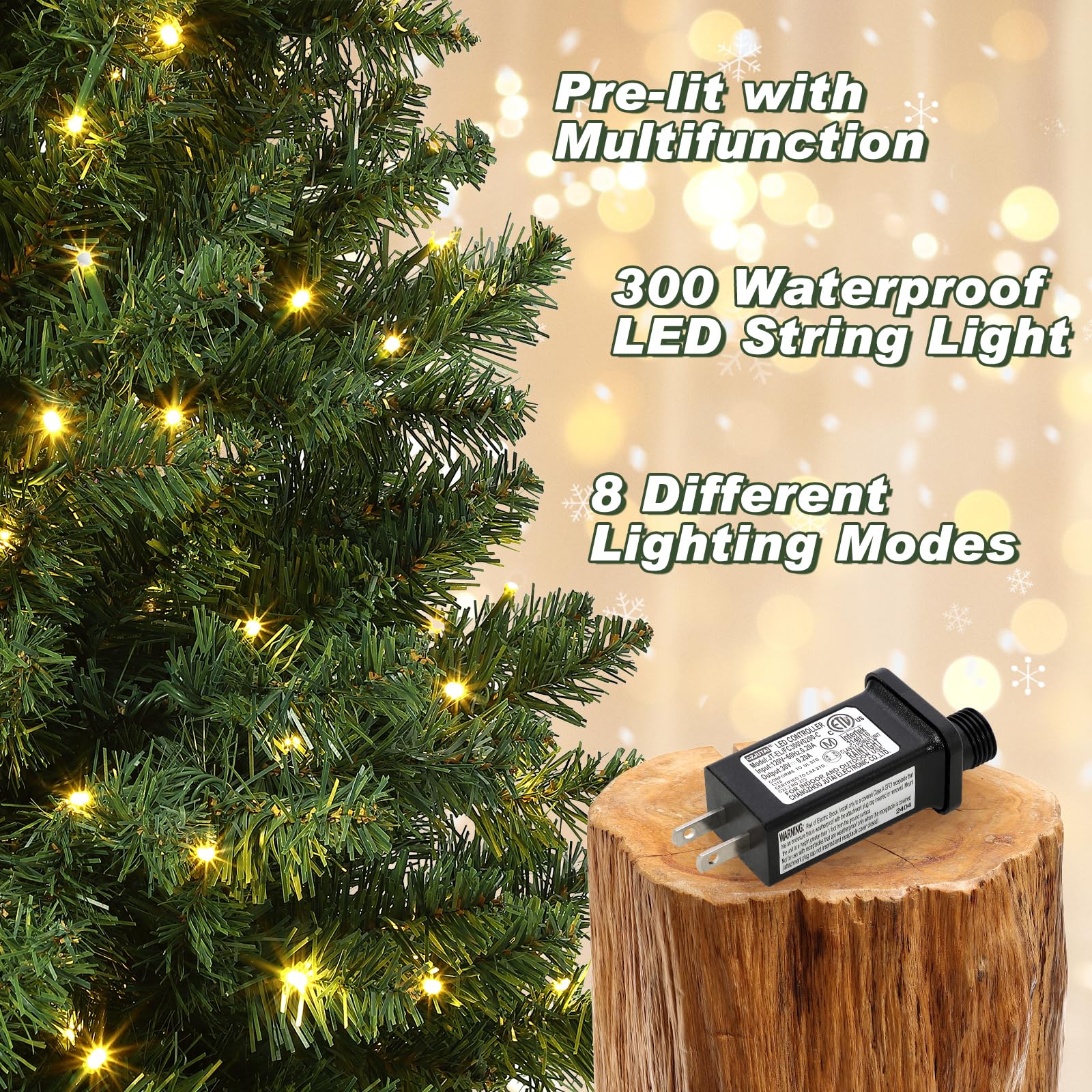 Sapin de Noël artificiel vert Garvee de 1,37 m (4,5 pi) avec 300 lumières DEL, 8 modes d'éclairage, aiguilles en PVC, pot en ciment pour une utilisation intérieure et extérieure, branches denses, vert
