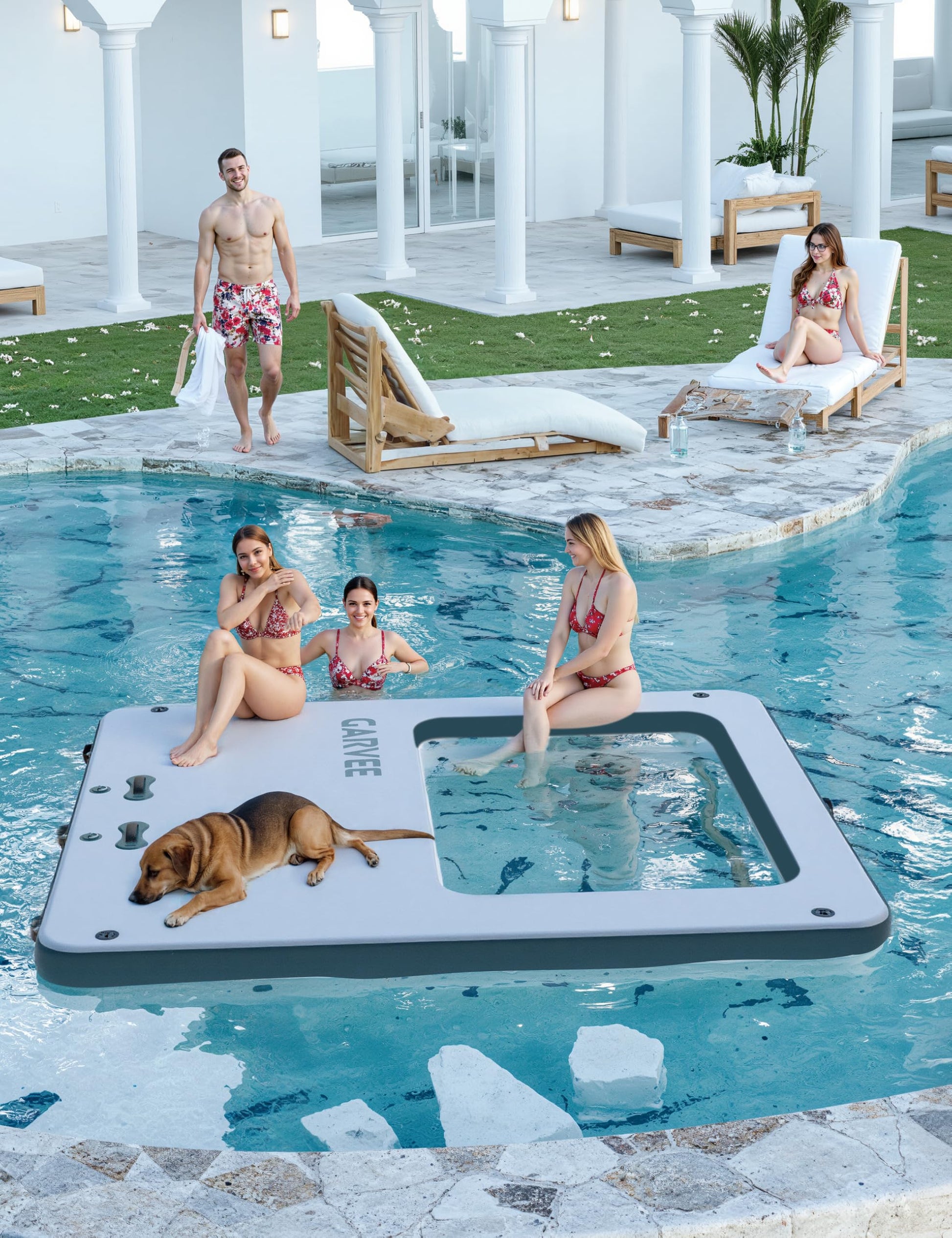 Hamac gonflable aquatique Garvee, ponton flottant, trampoline de 3 m (10 pi), filet marin en PVC, idéal pour les fêtes, piscine, lac, multicolore