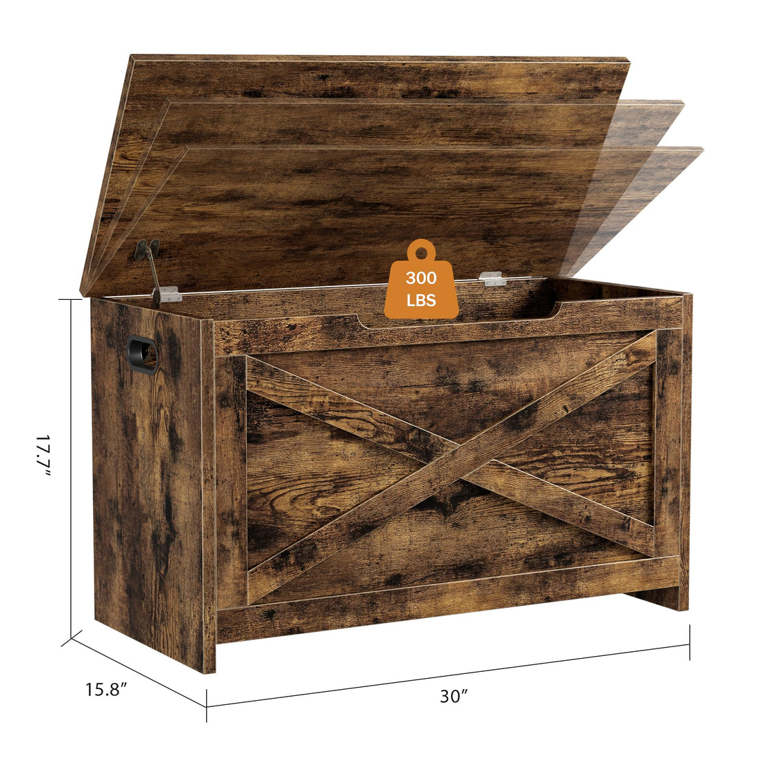 Garvee banc de rangement en bois de 76 cm avec charnières de sécurité, grande capacité pour le salon et la chambre, robuste et polyvalent, marron rétro