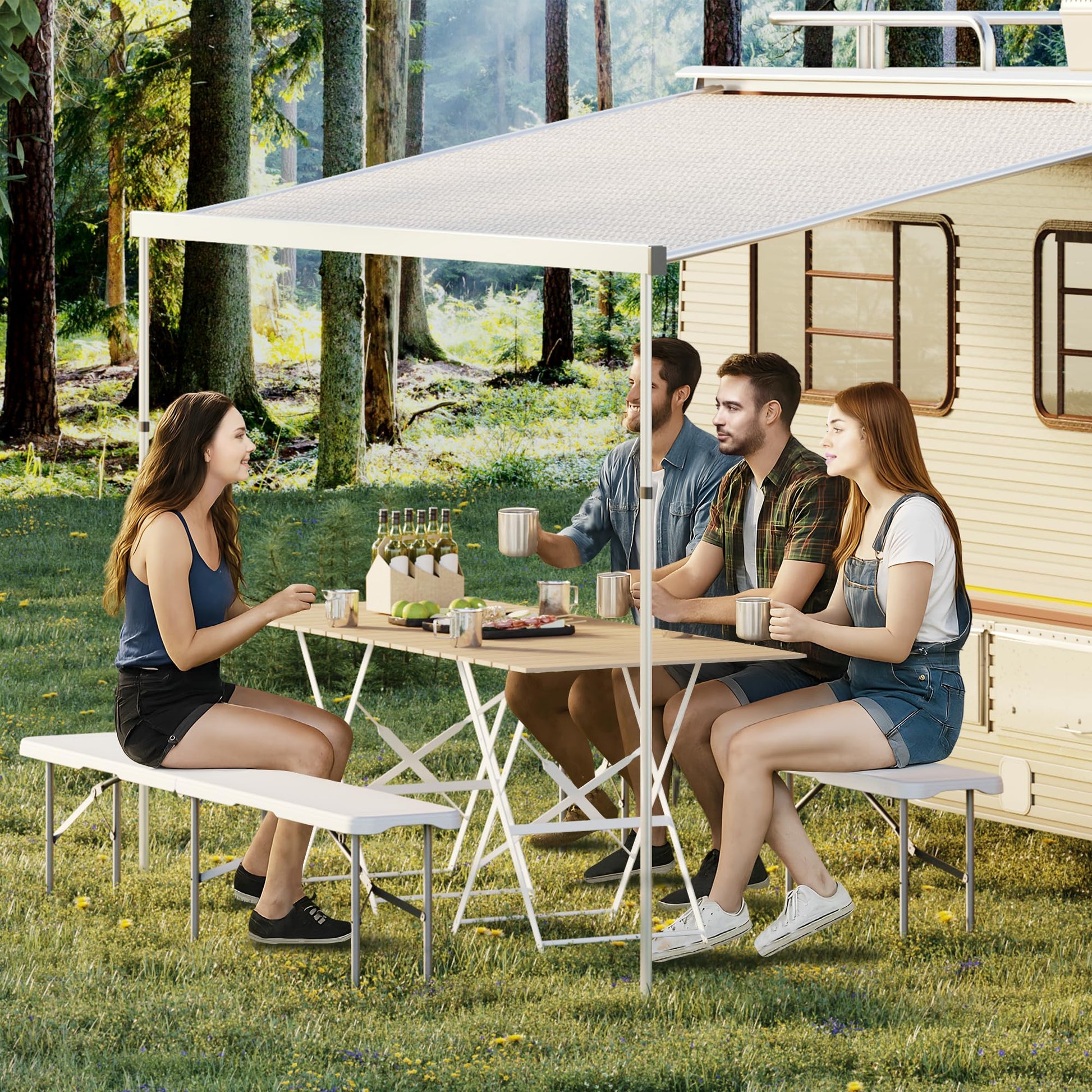 Garvee banc pliant portable en plastique PEHD blanc, stable et résistant aux intempéries, pour pique-niques et activités sportives en extérieur