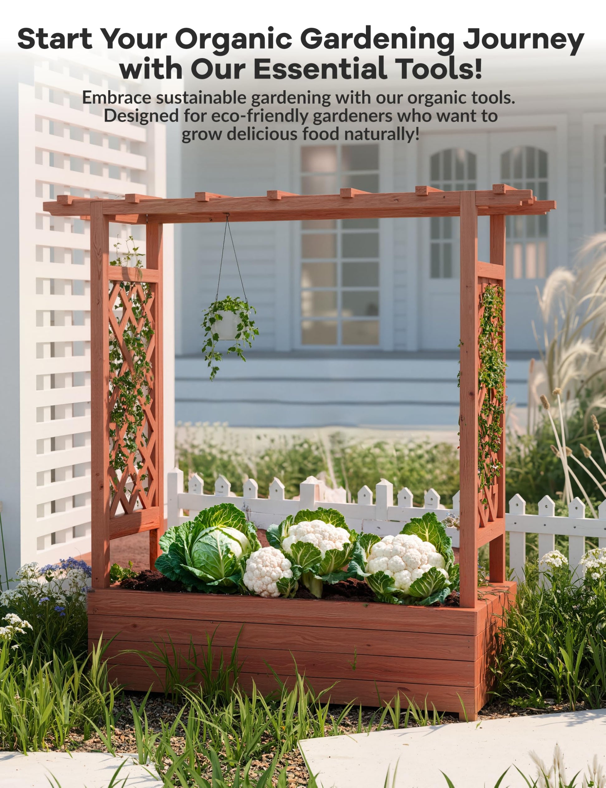 Jardinière surélevée Garvee avec treillis, 114 cm, bois résistant aux intempéries, pour balcon et jardin, autoportante, 4 trous de drainage, coloris naturels