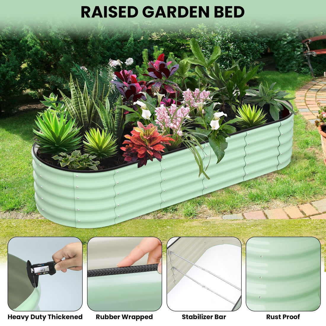 Garvee Potager surélevé, en métal ovale, avec revêtement aluminium-magnésium-zinc, pour le jardin, robuste, tous temps, durable et flexible