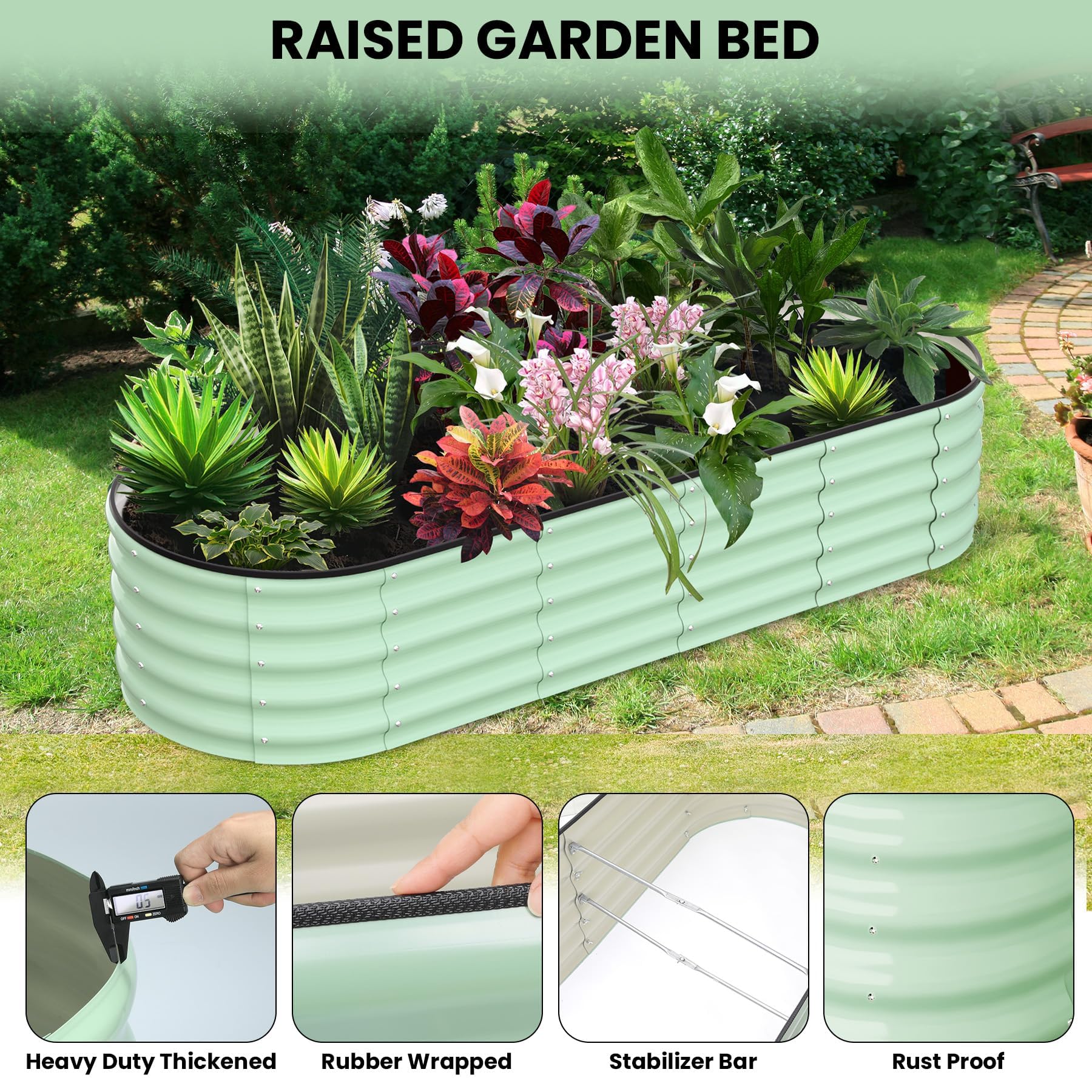 Potager surélevé Garvee, en métal ovale, avec revêtement aluminium-magnésium-zinc, pour le jardin, robuste, résistant aux intempéries, durable et flexible